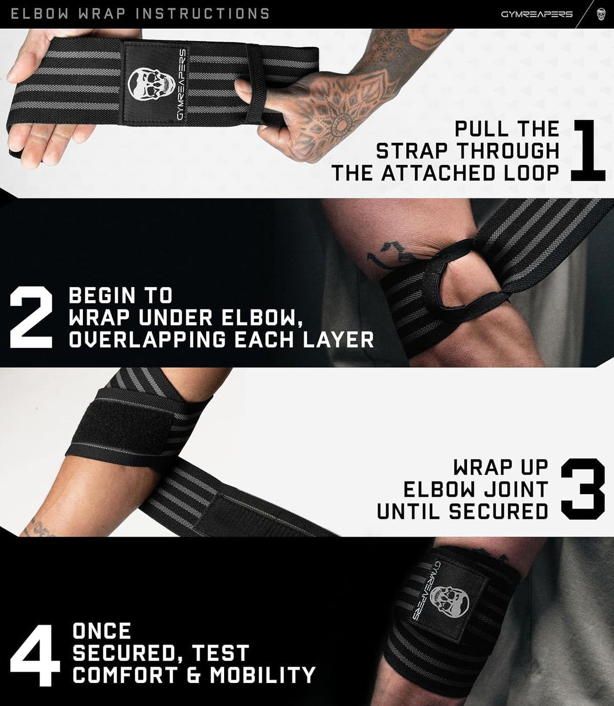Weightlifting Elbow Wraps (1 Pair) - Flexible 40'' Elbow Compression Strap & Joint Support Brace - for Bench Press, Powerlifting, and Pressing