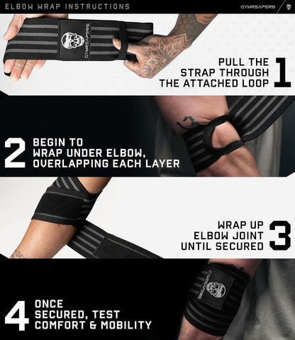 Weightlifting Elbow Wraps (1 Pair) - Flexible 40'' Elbow Compression Strap & Joint Support Brace - for Bench Press, Powerlifting, and Pressing