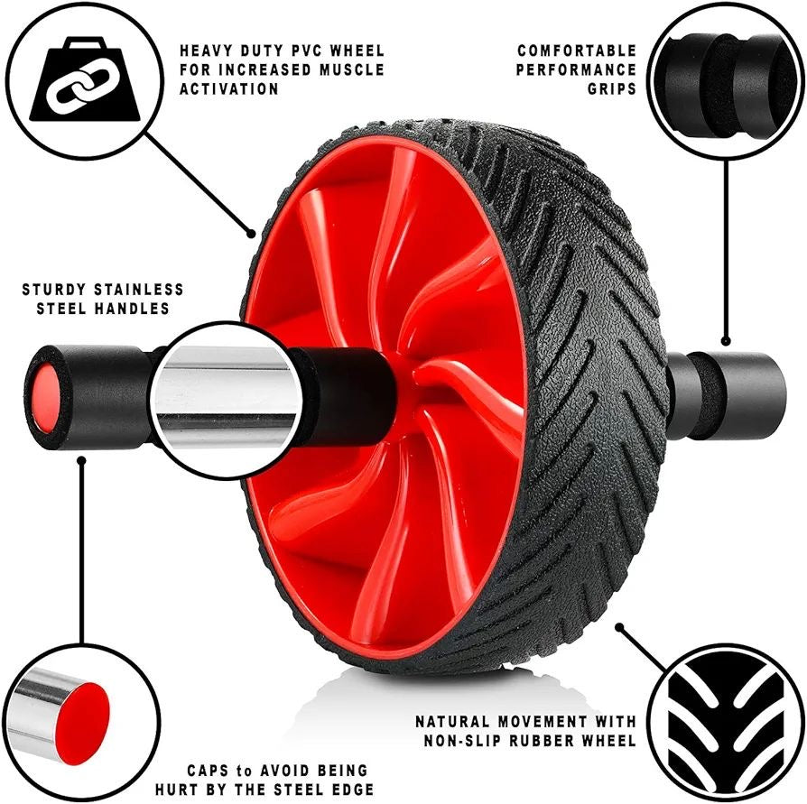 Ab Roller Wheel 17 in 1, Ab Wheel Workout Equipment Kit with Resistance Bands, Knee Mat, Jump Rope, Push-Up Bar, Ab Wheel Roller for Gym and Home Workout Unisex Abdominal Wheel for Core Strength Red