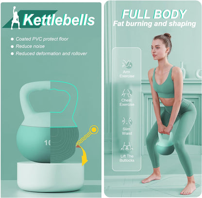 Soft Kettlebells,Iron Sand Filled Weights Strength Training Kettlebells,Shock-Proof Weights and Wide-Grip Handle,Fitness Soft Kettlebells for Women Men,Home Gym Kettlebells,Green,10Lbs