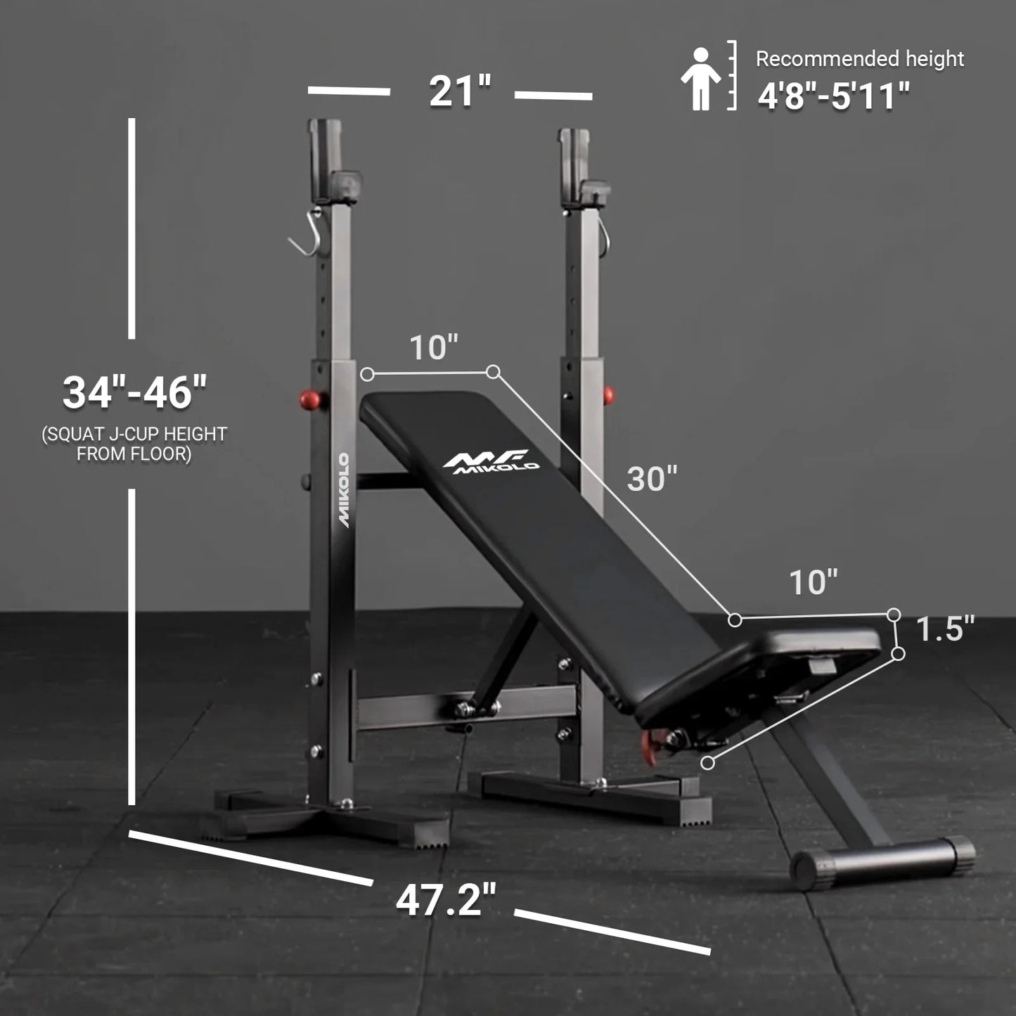 Adjustable Weight Bench, 660LBS Foldable Bench Press with Squat Rack, Multi-Functional Adjustable Flat Incline Bench for Chest, Shoulder Home Gym Equipment, Black