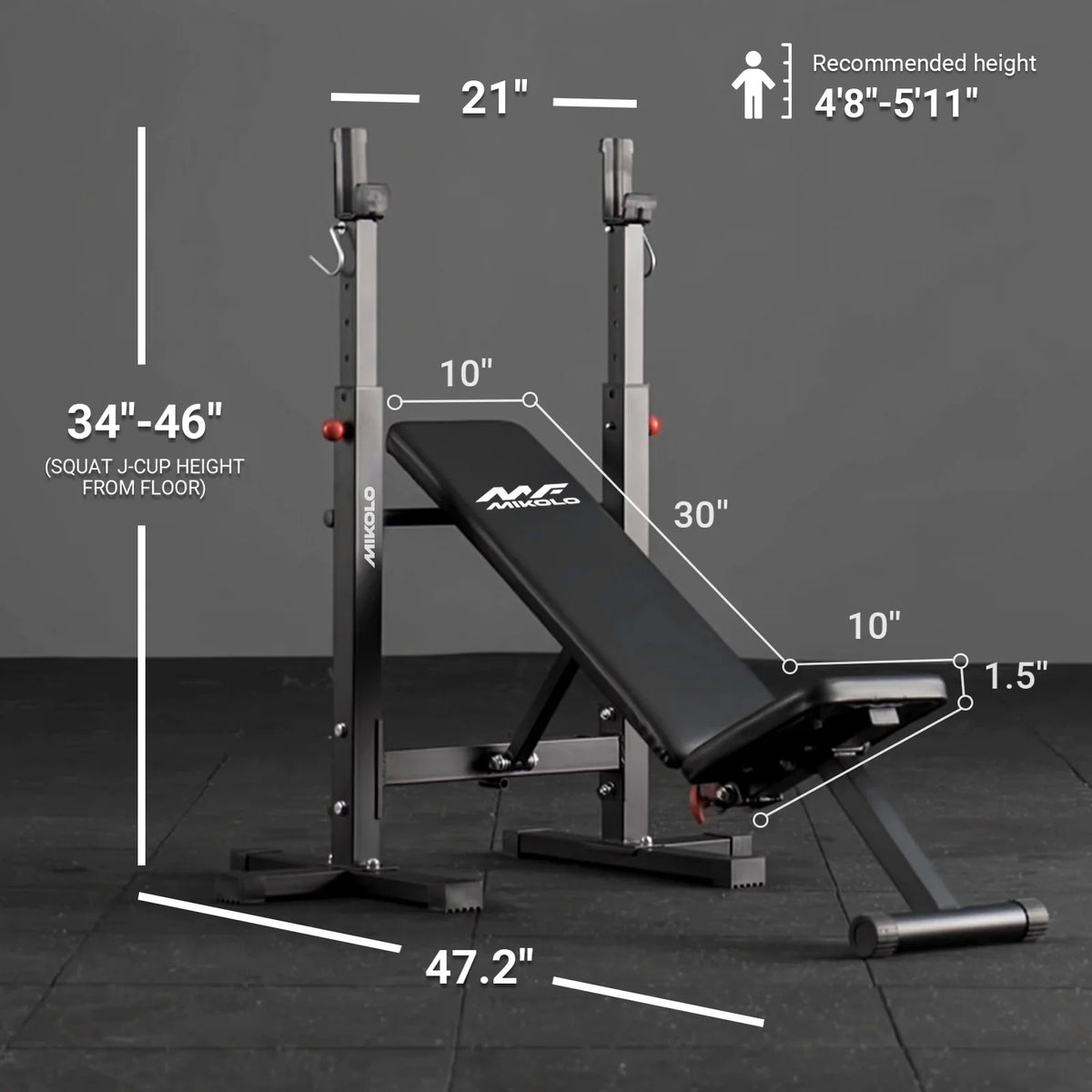 Adjustable Weight Bench, 660LBS Foldable Bench Press with Squat Rack, Multi-Functional Adjustable Flat Incline Bench for Chest, Shoulder Home Gym Equipment, Black