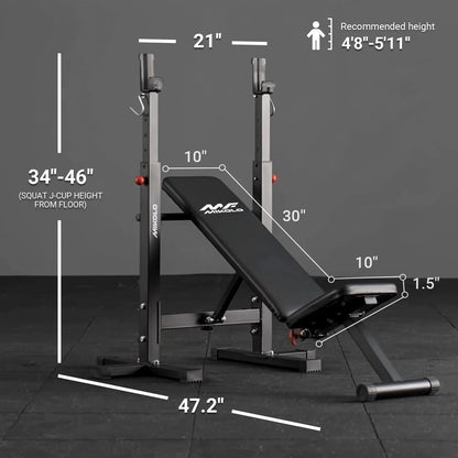 Adjustable Weight Bench, 660LBS Foldable Bench Press with Squat Rack, Multi-Functional Adjustable Flat Incline Bench for Chest, Shoulder Home Gym Equipment, Black