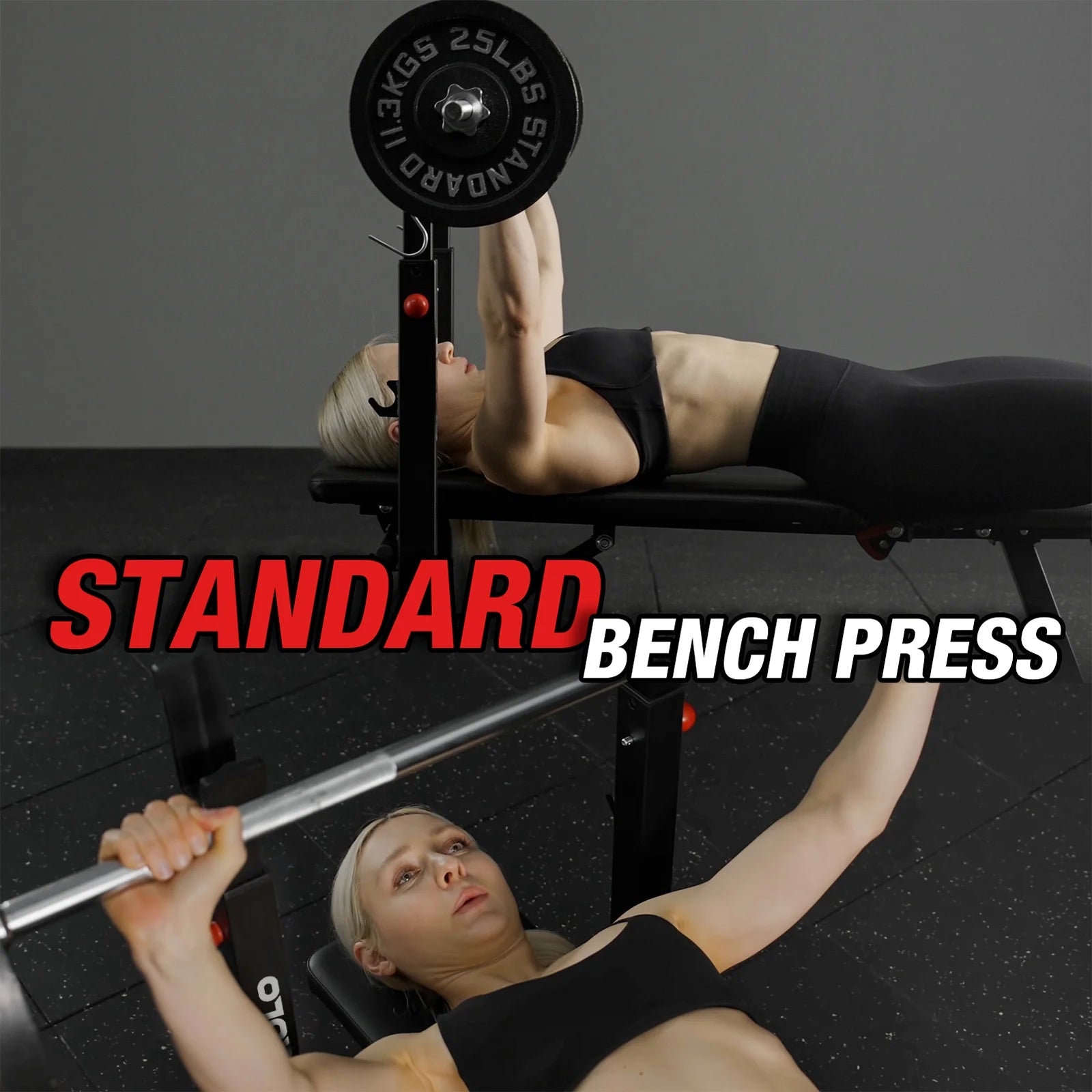 Adjustable Weight Bench, 660LBS Foldable Bench Press with Squat Rack, Multi-Functional Adjustable Flat Incline Bench for Chest, Shoulder Home Gym Equipment, Black