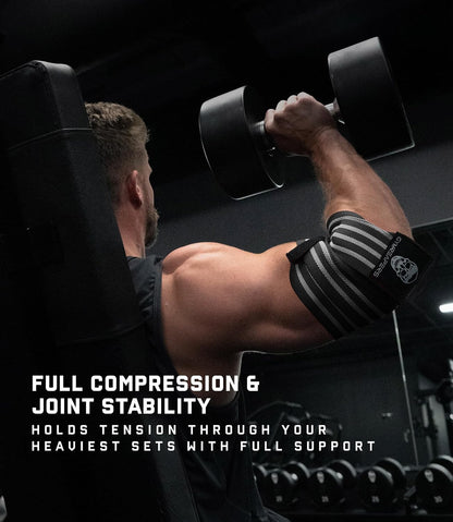 Weightlifting Elbow Wraps (1 Pair) - Flexible 40'' Elbow Compression Strap & Joint Support Brace - for Bench Press, Powerlifting, and Pressing
