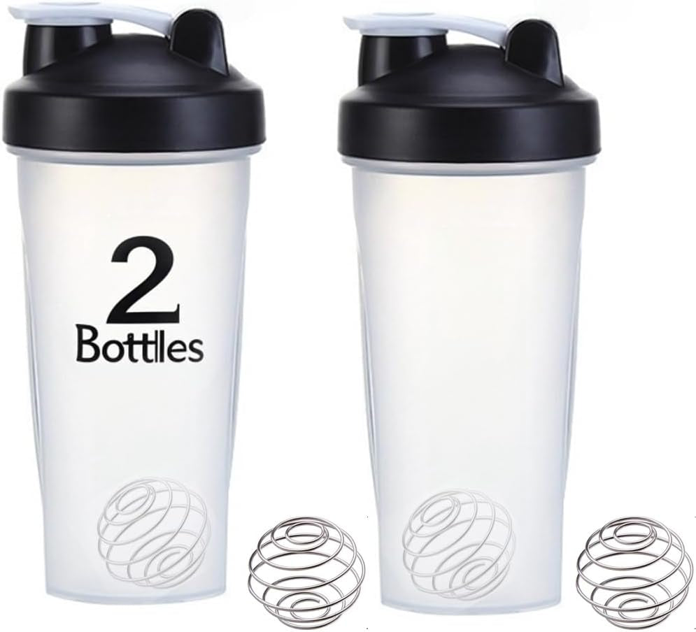 2 Pack 28Oz Protein Shaker Bottles, Bpa-Free, Leakproof Mixing Cups | Bpa-Free Plastic, 28Oz Capacity, Leakproof Screw-On Lid, Stainless Steel Mixing Ball, Ideal for Protein Shakes, Value Set
