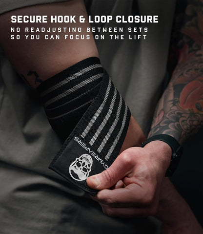 Weightlifting Elbow Wraps (1 Pair) - Flexible 40'' Elbow Compression Strap & Joint Support Brace - for Bench Press, Powerlifting, and Pressing