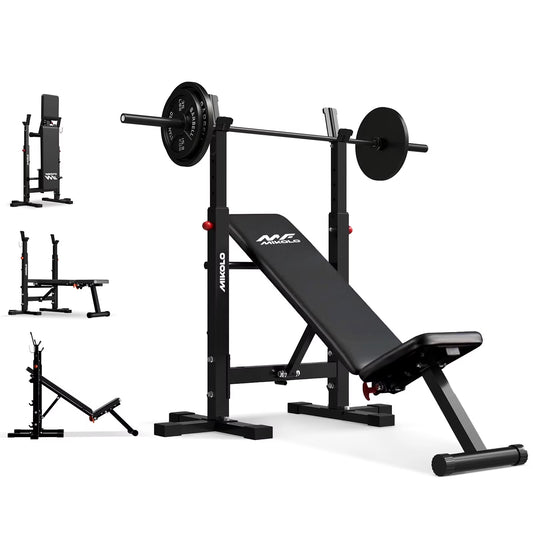 Adjustable Weight Bench, 660LBS Foldable Bench Press with Squat Rack, Multi-Functional Adjustable Flat Incline Bench for Chest, Shoulder Home Gym Equipment, Black