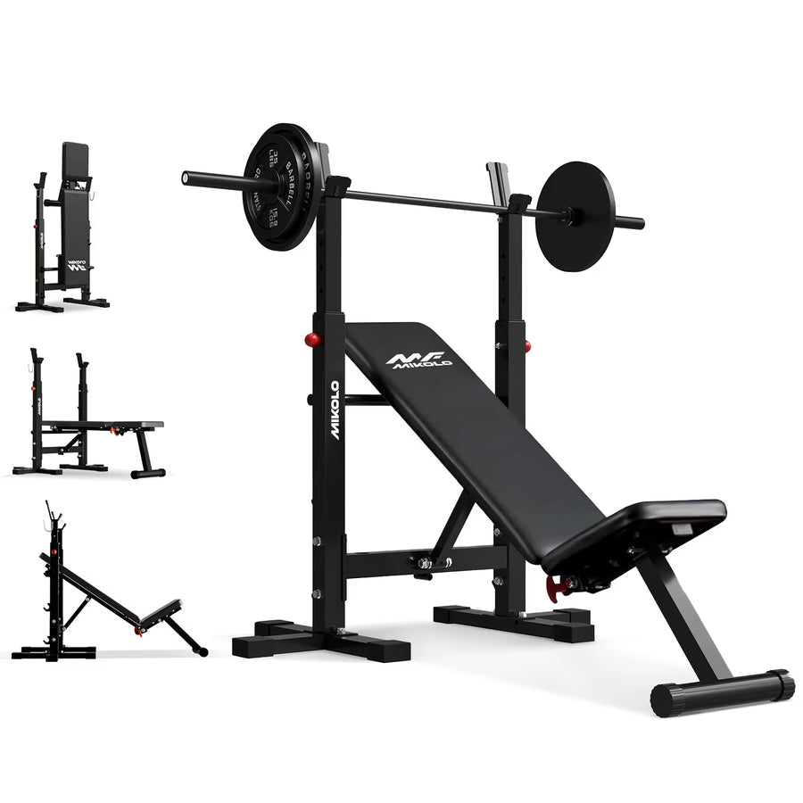Adjustable Weight Bench, 660LBS Foldable Bench Press with Squat Rack, Multi-Functional Adjustable Flat Incline Bench for Chest, Shoulder Home Gym Equipment, Black