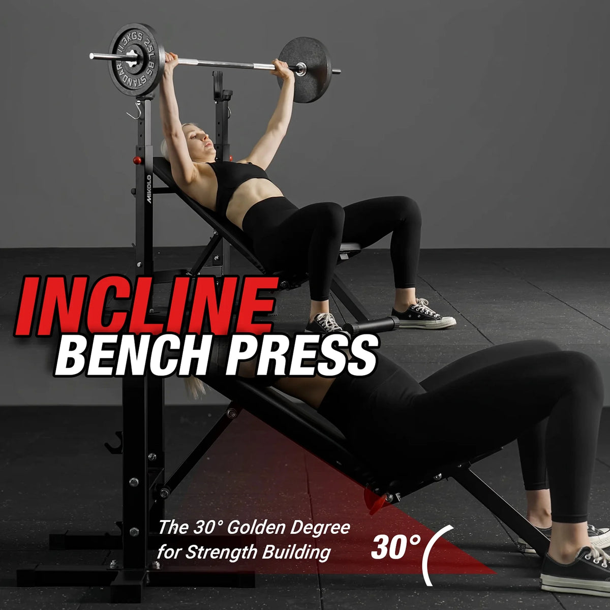 Adjustable Weight Bench, 660LBS Foldable Bench Press with Squat Rack, Multi-Functional Adjustable Flat Incline Bench for Chest, Shoulder Home Gym Equipment, Black