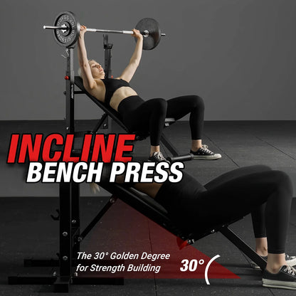 Adjustable Weight Bench, 660LBS Foldable Bench Press with Squat Rack, Multi-Functional Adjustable Flat Incline Bench for Chest, Shoulder Home Gym Equipment, Black