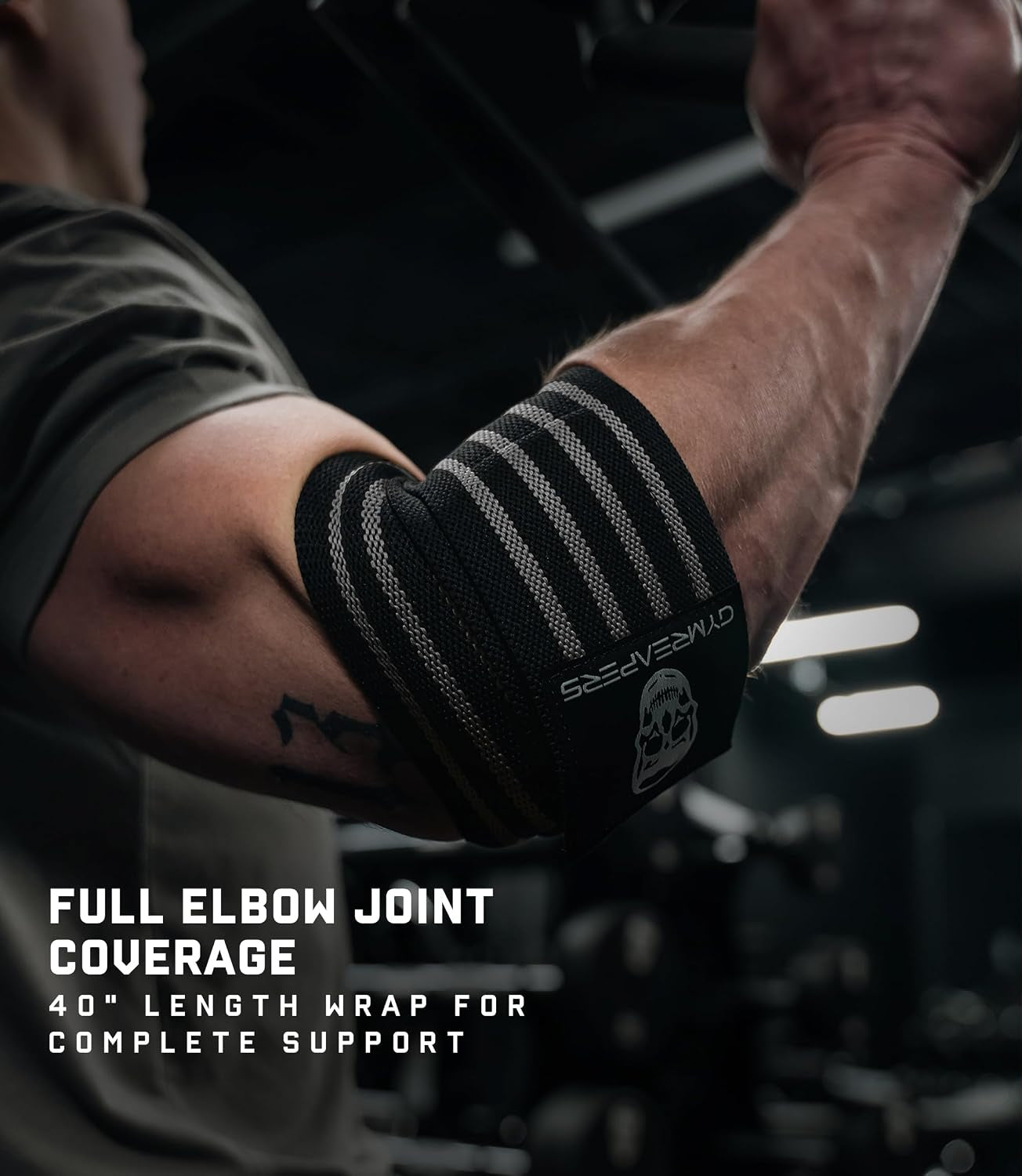 Weightlifting Elbow Wraps (1 Pair) - Flexible 40'' Elbow Compression Strap & Joint Support Brace - for Bench Press, Powerlifting, and Pressing