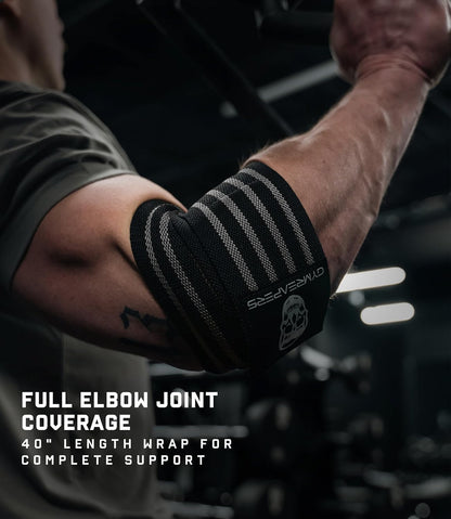 Weightlifting Elbow Wraps (1 Pair) - Flexible 40'' Elbow Compression Strap & Joint Support Brace - for Bench Press, Powerlifting, and Pressing