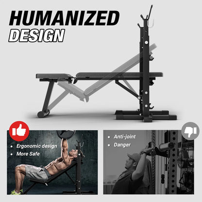 Adjustable Weight Bench, 660LBS Foldable Bench Press with Squat Rack, Multi-Functional Adjustable Flat Incline Bench for Chest, Shoulder Home Gym Equipment, Black
