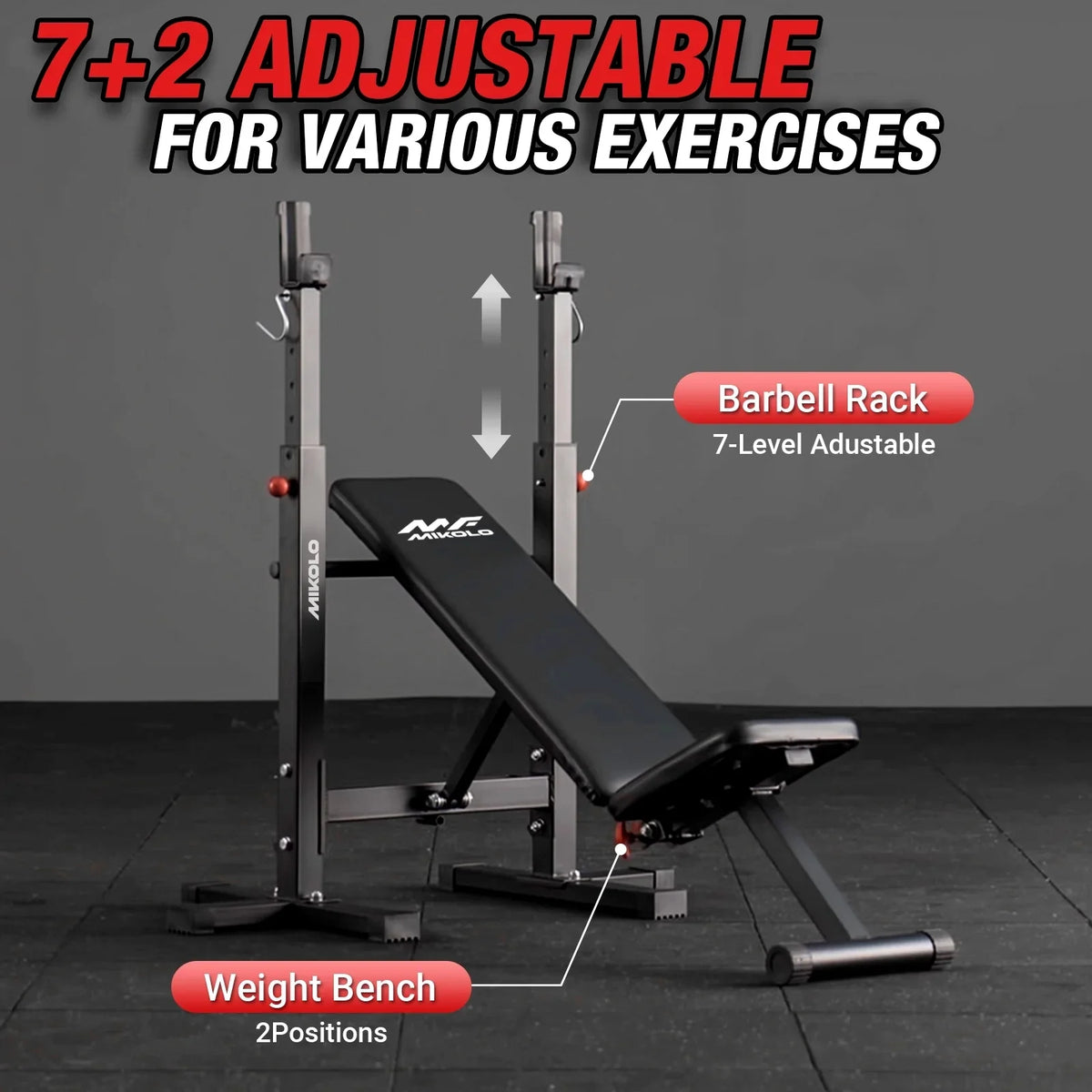 Adjustable Weight Bench, 660LBS Foldable Bench Press with Squat Rack, Multi-Functional Adjustable Flat Incline Bench for Chest, Shoulder Home Gym Equipment, Black