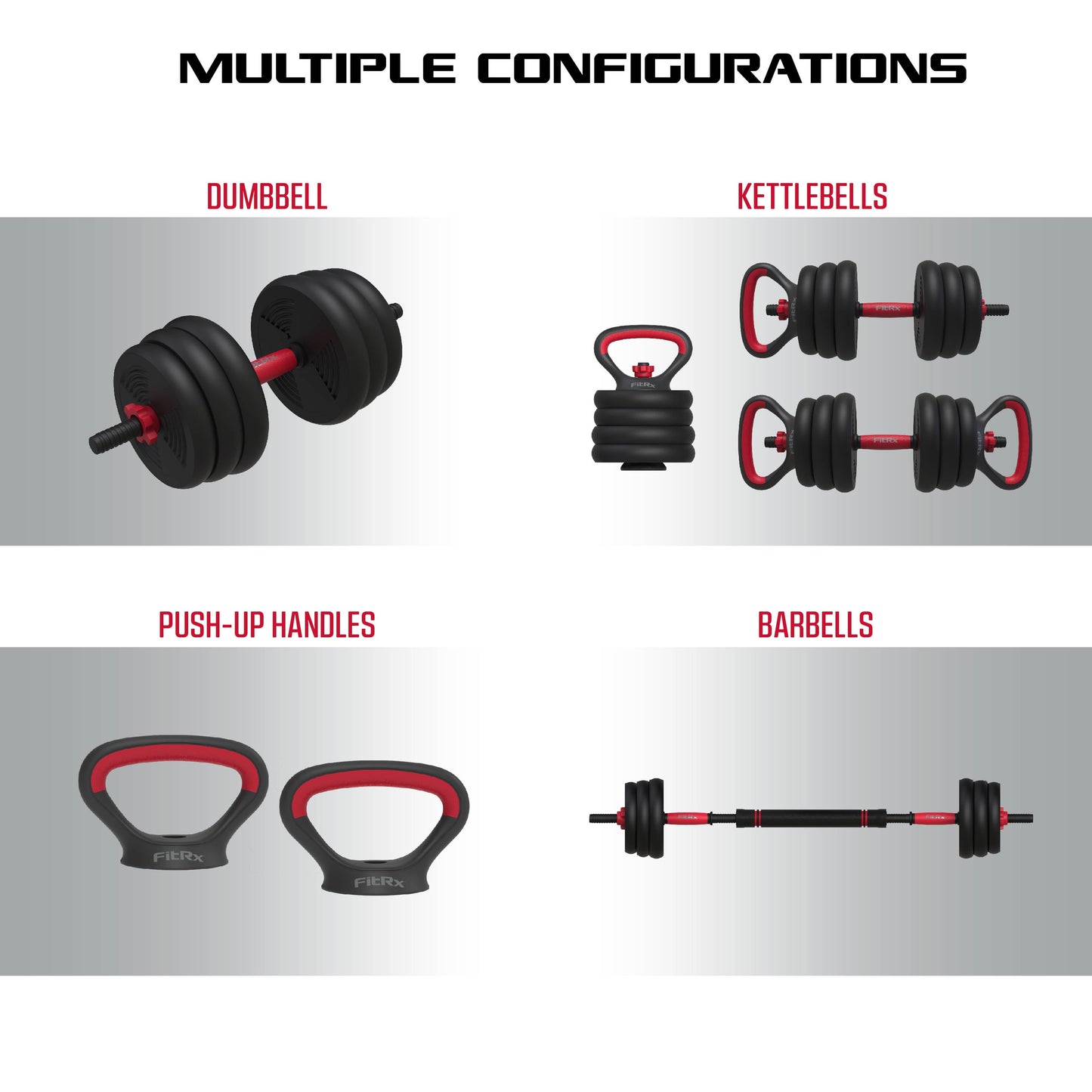 Smartbell 60 lbs 4-in-1 Adjustable Dumbbell, Barbell, and Kettlebell Weight Set in Black