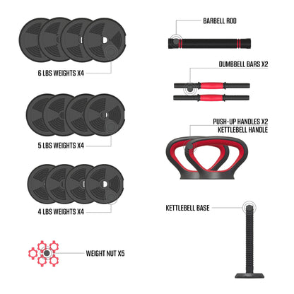 Smartbell 60 lbs 4-in-1 Adjustable Dumbbell, Barbell, and Kettlebell Weight Set in Black
