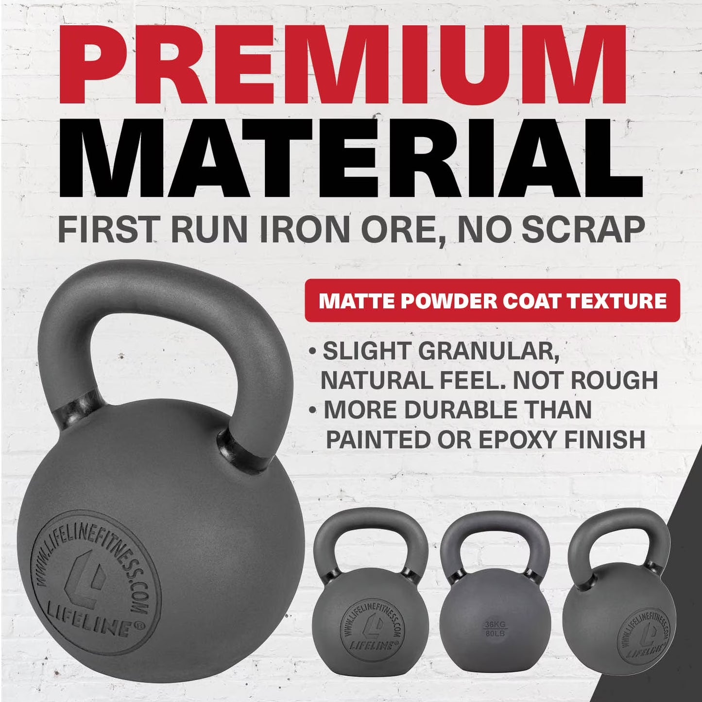 71 Lb Cast Iron Single Red Kettlebell
