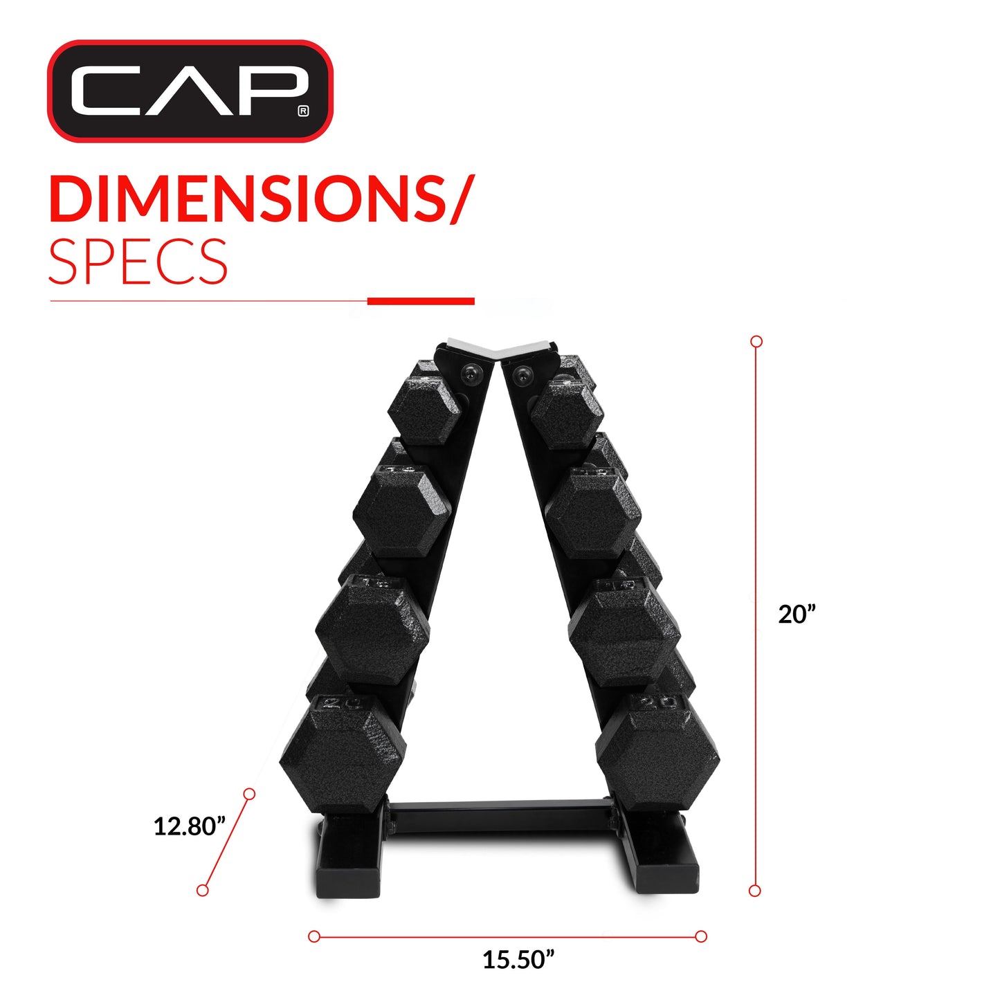 Barbell 100 Lb Cast Iron Hex Dumbbell Weight Set with Rack, Black